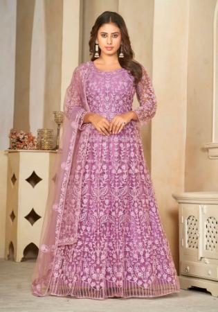 Picture of Elegant Net Plum Anarkali Salwar Kameez