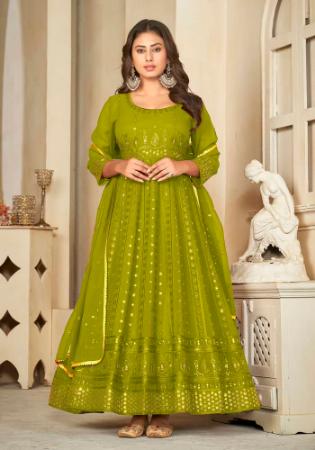 Picture of Fine Georgette Olive Anarkali Salwar Kameez