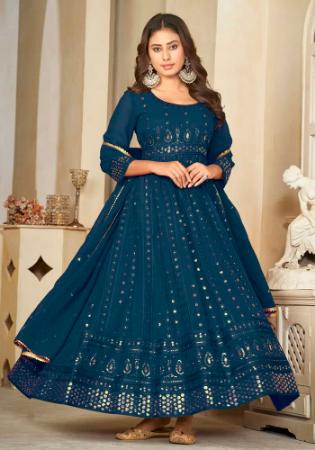 Picture of Appealing Georgette Navy Blue Anarkali Salwar Kameez