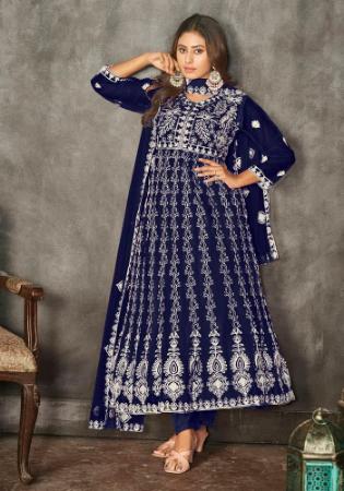 Picture of Lovely Net Midnight Blue Anarkali Salwar Kameez