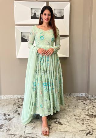 Picture of Georgette & Organza Dark Sea Green Readymade Gown