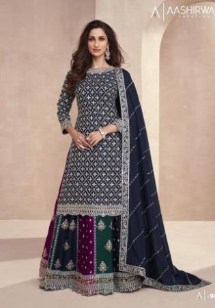 Picture of Chiffon Dark Slate Grey Straight Cut Salwar Kameez