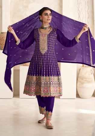 Picture of Grand Silk Purple Straight Cut Salwar Kameez