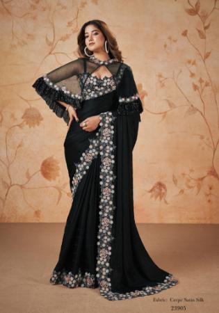 Picture of Well Formed Chiffon & Satin & Silk Black Saree