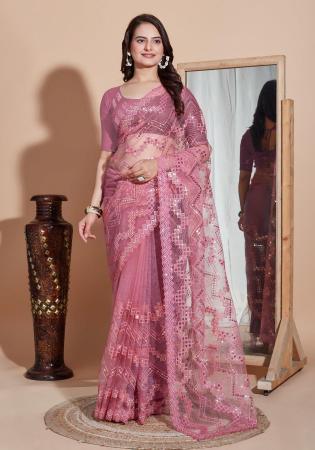 Picture of Fascinating Net Rosy Brown Saree