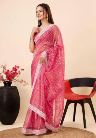 Picture of Resplendent Net Hot Pink Saree