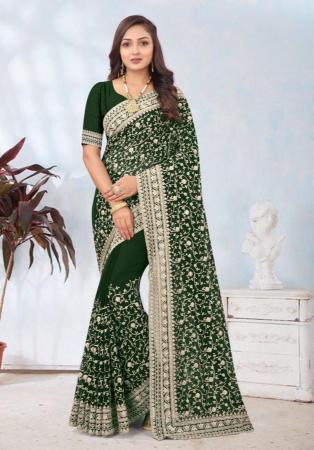 Picture of Statuesque Georgette Forest Green Saree