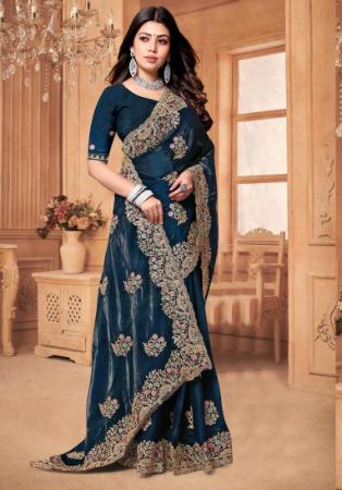 Picture of Grand Crepe & Silk Midnight Blue Saree