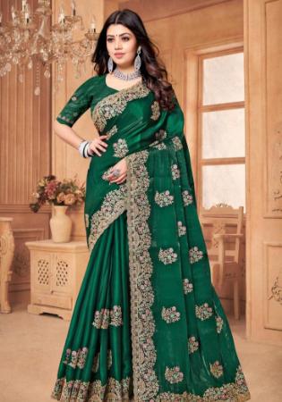 Picture of Ideal Crepe & Silk Dark Green Saree