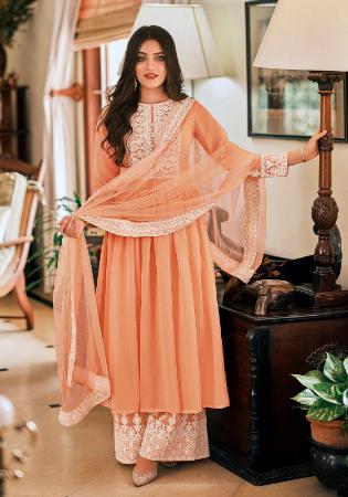 Picture of Georgette Dark Salmon Straight Cut Salwar Kameez