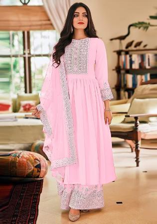 Picture of Shapely Georgette Pink Straight Cut Salwar Kameez