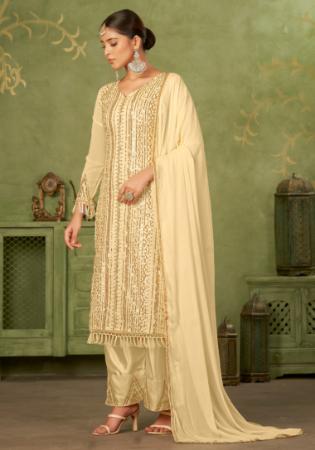 Picture of Sublime Georgette Beige Straight Cut Salwar Kameez