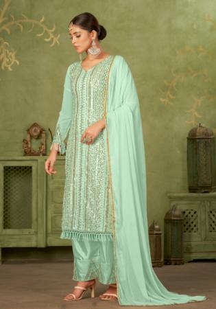 Picture of Georgette Dark Sea Green Straight Cut Salwar Kameez