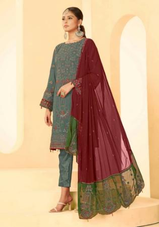 Picture of Georgette Dark Slate Grey Straight Cut Salwar Kameez