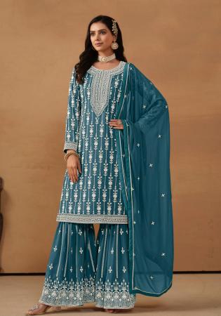 Picture of Georgette Midnight Blue Straight Cut Salwar Kameez