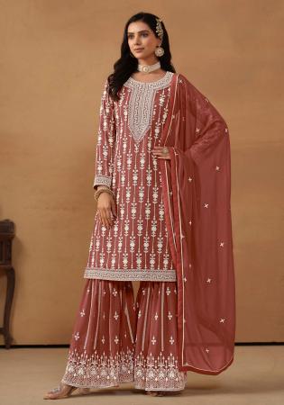 Picture of Bewitching Georgette Brown Straight Cut Salwar Kameez