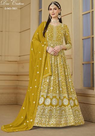 Picture of Georgette Dark Golden Rod Anarkali Salwar Kameez