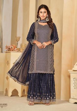 Picture of Georgette Dark Slate Grey Straight Cut Salwar Kameez