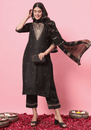 Picture of Excellent Cotton Black Readymade Salwar Kameez