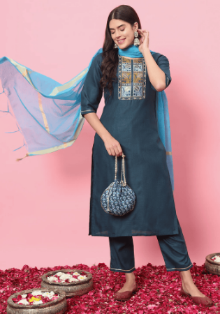 Picture of Cotton Dark Slate Grey Readymade Salwar Kameez