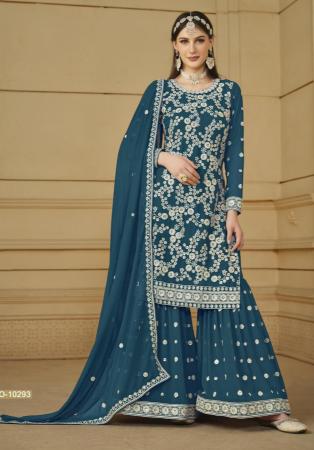 Picture of Radiant Georgette Teal Straight Cut Salwar Kameez