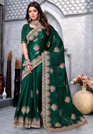 Picture of Stunning Crepe & Silk Dark Green Saree