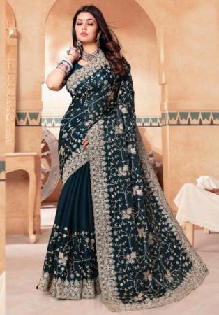 Picture of Splendid Crepe & Silk Midnight Blue Saree