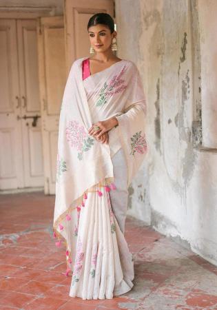 Picture of Taking Cotton White Smoke Saree