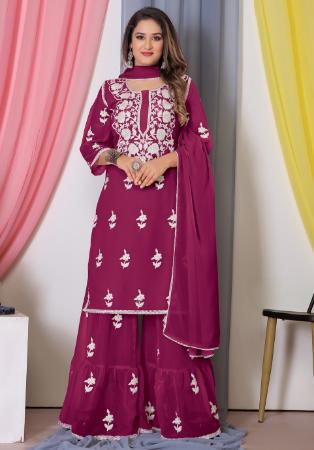 Picture of Georgette Medium Violet Red Straight Cut Salwar Kameez