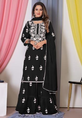 Picture of Stunning Georgette Black Straight Cut Salwar Kameez