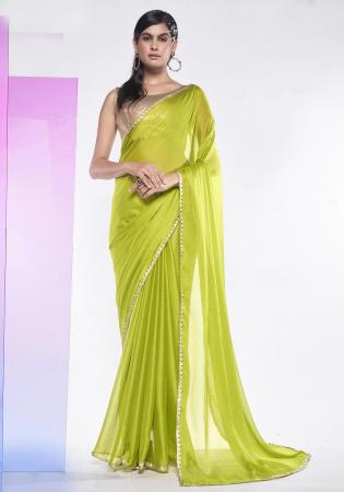 Picture of Stunning Georgette & Silk Yellow Green Saree