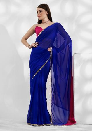 Picture of Alluring Georgette & Silk Navy Blue Saree