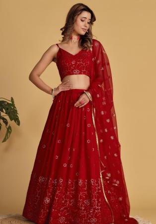 Picture of Wonderful Georgette & Net & Organza Red Lehenga Choli