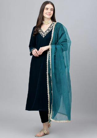 Picture of Chiffon & Organza Midnight Blue Readymade Salwar Kameez