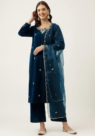 Picture of Chiffon & Organza Midnight Blue Readymade Salwar Kameez