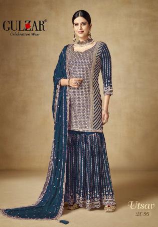 Picture of Chiffon Midnight Blue Straight Cut Salwar Kameez