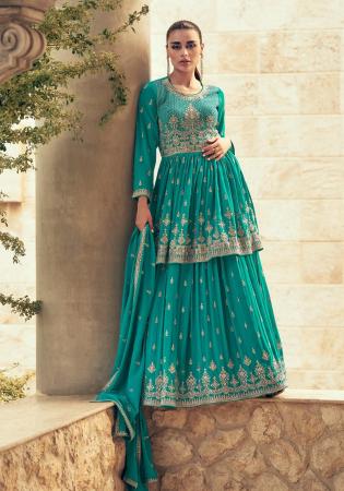 Picture of Statuesque Georgette Teal Straight Cut Salwar Kameez