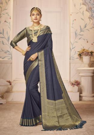 Picture of Statuesque Silk Dark Slate Grey Saree