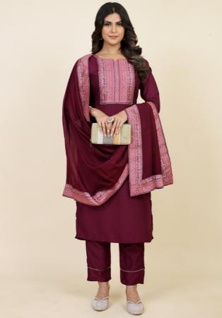 Picture of Chiffon & Silk Saddle Brown Readymade Salwar Kameez