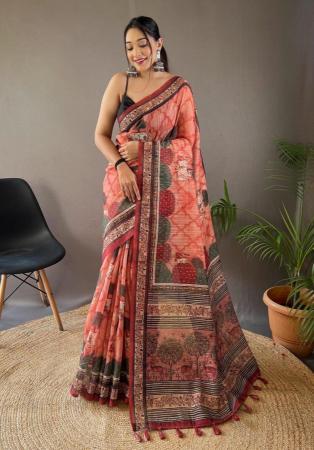 Picture of Ravishing Silk Dark Salmon Saree