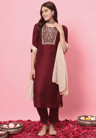 Picture of Stunning Cotton Maroon Readymade Salwar Kameez