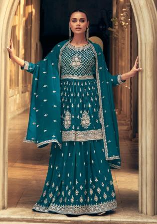 Picture of Fascinating Georgette Teal Straight Cut Salwar Kameez