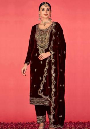 Picture of Classy Chiffon Maroon Straight Cut Salwar Kameez