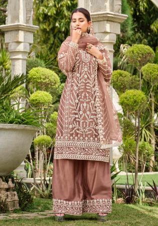 Picture of Pleasing Net Rosy Brown Straight Cut Salwar Kameez