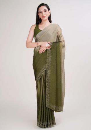 Picture of Statuesque Silk Dark Olive Green Saree