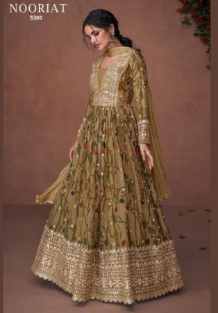 Picture of Silk & Organza Dark Olive Green Anarkali Salwar Kameez