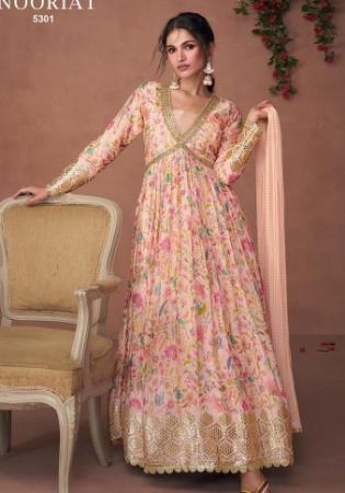 Picture of Silk & Organza Burly Wood Anarkali Salwar Kameez