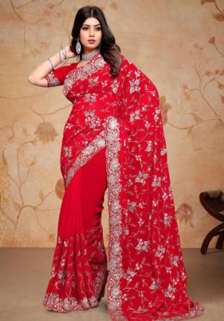 Picture of Delightful Georgette Crimson Saree