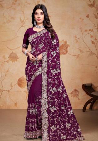 Picture of Excellent Georgette Purple Saree