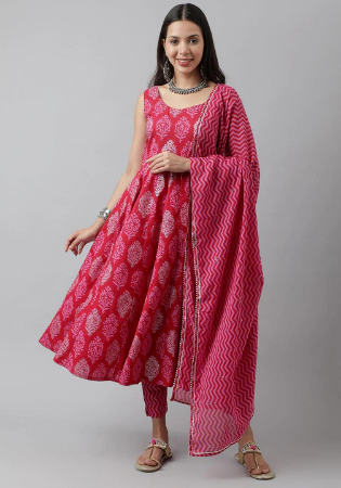 Picture of Beautiful Cotton Fire Brick Readymade Salwar Kameez